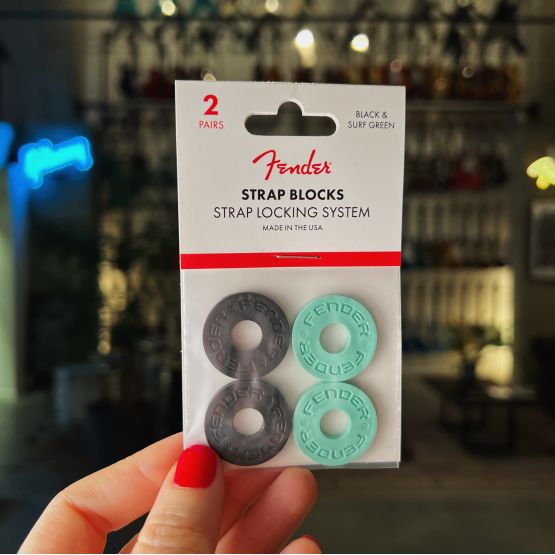 Fender Strap Blocks Surf Green/Black резиновые держатели для ремня