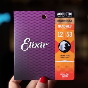 Elixir NANOWEB 16052 Phosphor Bronze 12-53 струны для акустической гитары